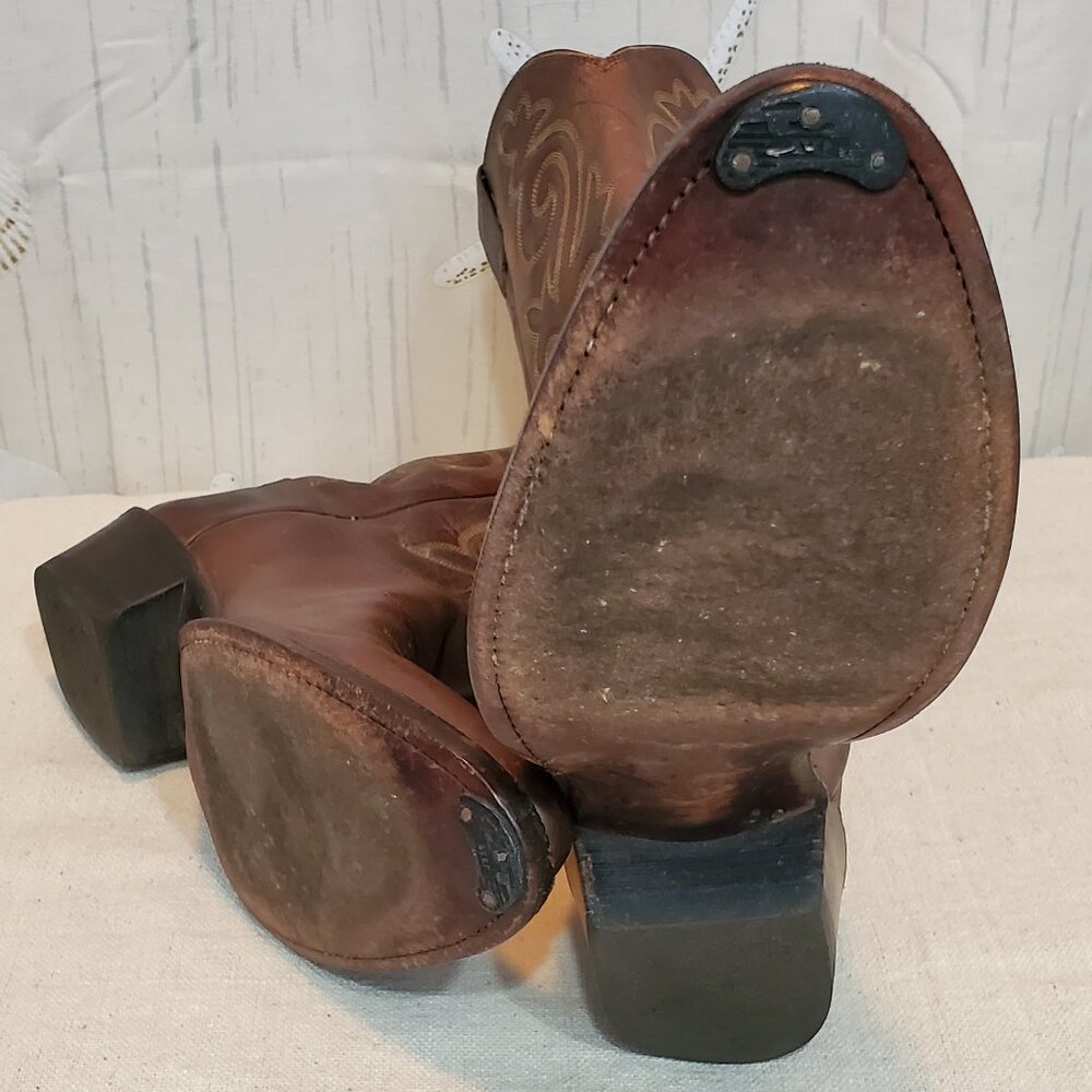 VINTAGE JUSTIN NATURAL FINISH WESTERN WORK BOOTS SIZE 9D MADE IN USA - Picture 5 of 8